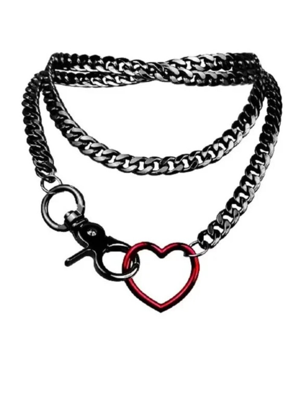 Necklace Chunky Heart Choker Chain Edgy Sexy Exaggerated Statement Scene Emo